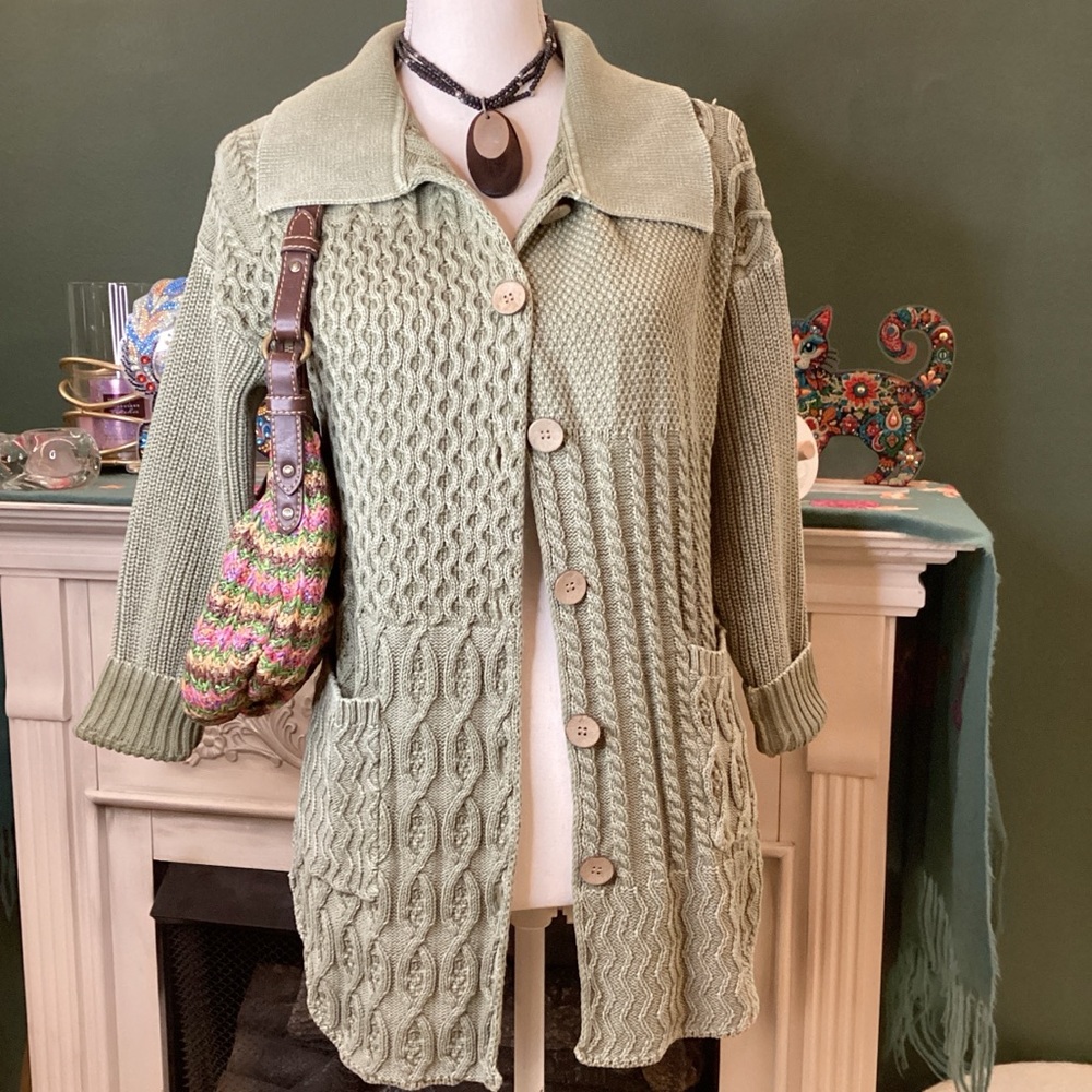 BKE Olive green Ribbed Knit cardigan with faux